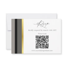 Elegant Black Grey Gold Stripe QR Code Wedding