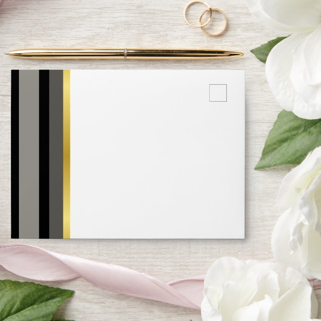 Elegant Black Grey Gold Stripe Return Addressed  Envelope (Wedding)