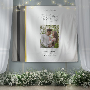 Elegant Black Grey Gold Stripe Wedding Photo Tapestry