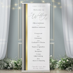 Elegant Black Grey Gold Stripe Wedding Program Retractable Banner