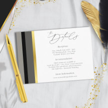 Elegant Black Grey Gold Stripes Typography Wedding