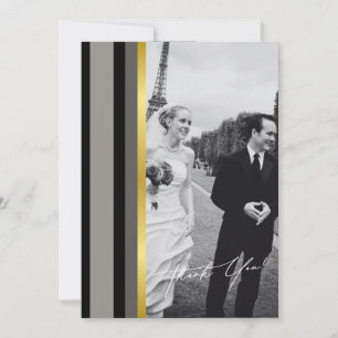Elegant Black Grey Gold Stripes Typography Wedding Thank You Card