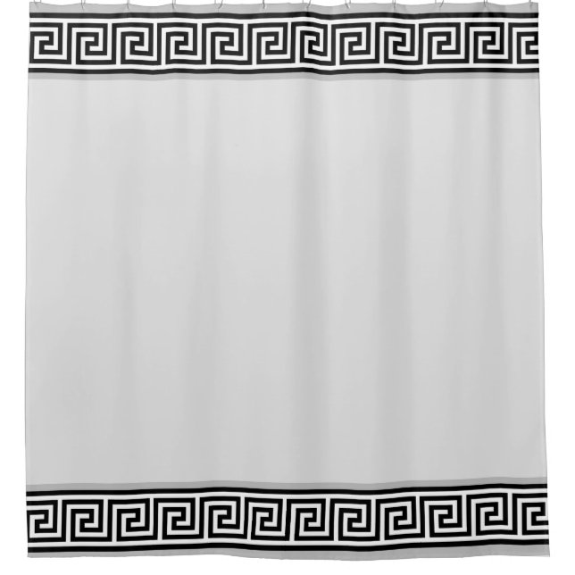 Elegant Black & Grey Greek Vector on Light Grey Shower Curtain (Front)
