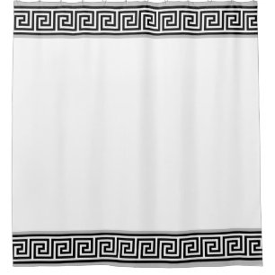 Elegant Black & Grey Greek Vector on White Shower Curtain