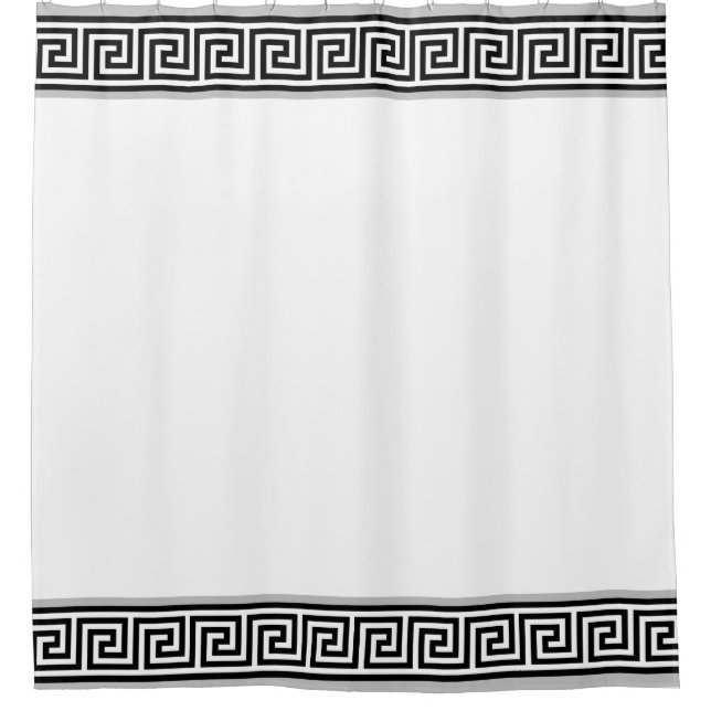 Elegant Black & Grey Greek Vector on White Shower Curtain (Front)