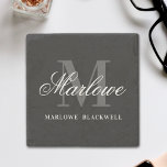 Elegant Black Grey Monogram Calligraphy Stone Coaster<br><div class="desc">Stylish,  Elegant Monogram Black White Grey Script Name stone coaster for your new home or dorm room.  A thoughtful,  personalized gift for her birthday,  mother's day,  or new home housewarming party present.</div>