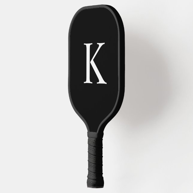 Elegant black &grey  monogram initial pickleball paddle (Left)