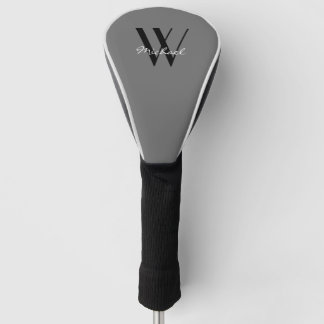 Elegant Black Grey Monogram Name Script Golf Head Cover