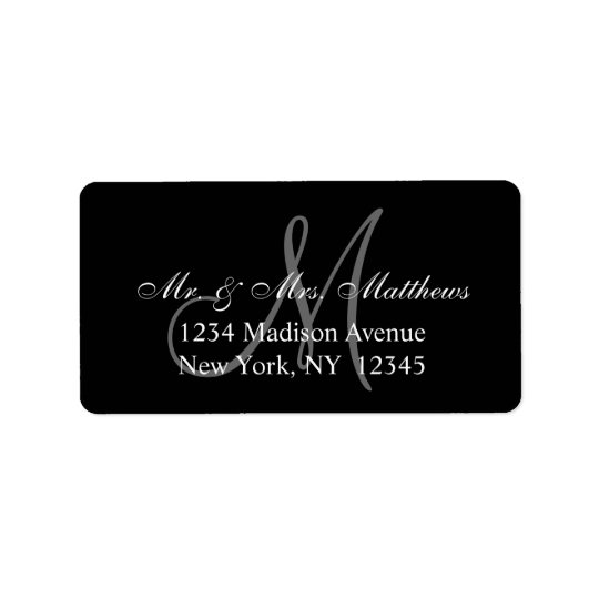 Elegant Black Grey Monogram Wedding Address Label