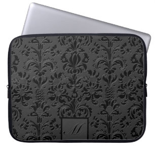 Elegant Black & Grey Monotones Floral Damasks 2 Laptop Sleeve