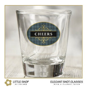 Elegant Black Grey Plaid Personalised Shot Glass