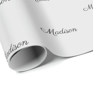 Elegant black grey script name text birthday gift wrapping paper