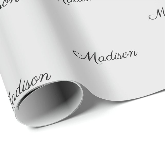 Elegant black grey script name text birthday gift wrapping paper (Roll Corner)