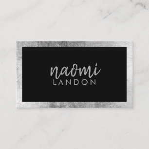 Elegant black grey silver modern square minimalist business card