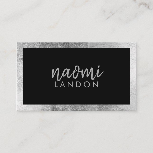 Elegant black grey silver modern square minimalist business card (Front)