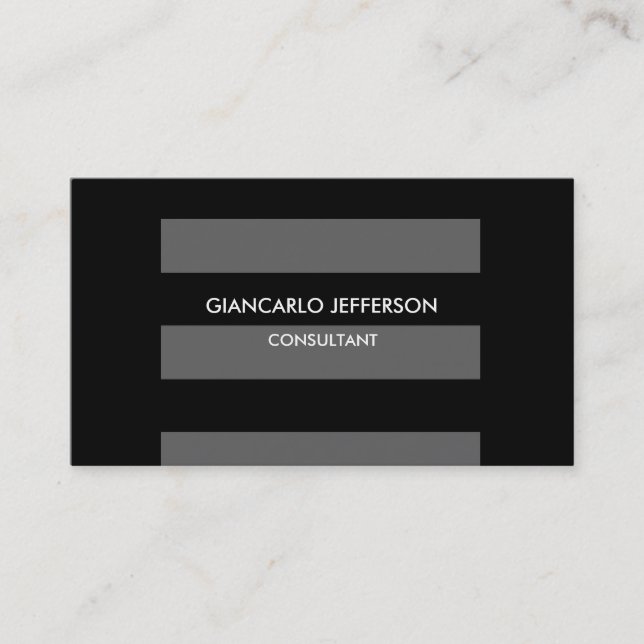 Elegant Black Grey Striped Minimalist Professional Business Card (Front)