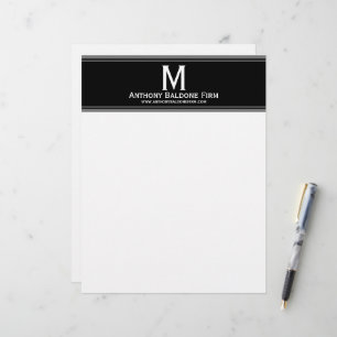 Elegant Black Grey Stripes Business Name Monogram Custom Letterhead