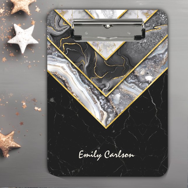 Elegant black grey unique geometric  clipboard (Creator Uploaded)