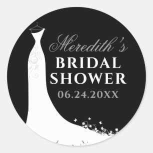 Elegant Black Grey Wedding Gown Bridal Shower Classic Round Sticker