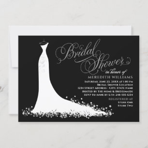 Elegant Black Grey Wedding Gown Bridal Shower Invitation