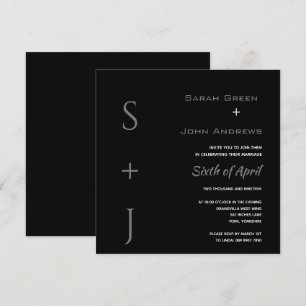 Elegant Black Grey Wedding Square Invitation