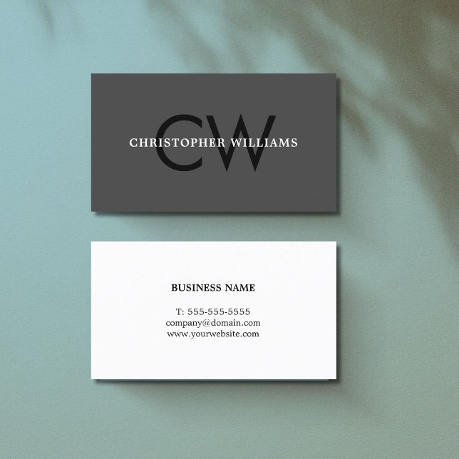 Elegant Black Grey White Bold Monogram Consultant Business Card (Creator Uploaded)