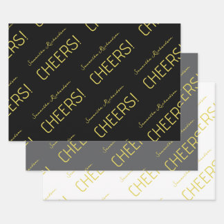 Elegant Black Grey White Gold Script  Name Wrapping Paper Sheet