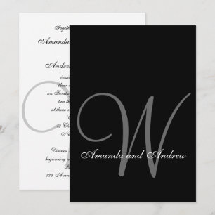 Elegant Black Grey White Monogram Wedding Invitation