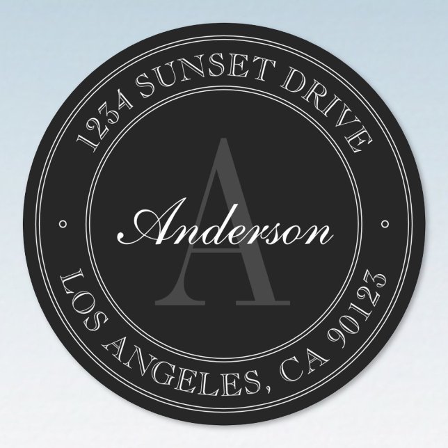 Elegant Black Grey & White Monogrammed Classic Round Sticker (Creator Uploaded)