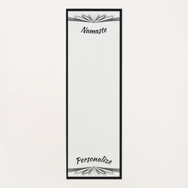 Elegant Black Grey Zen Yoga Namaste Personalised Yoga Mat (Front)