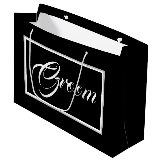 Elegant Black Groom Large Gift Bag (Front Angled)
