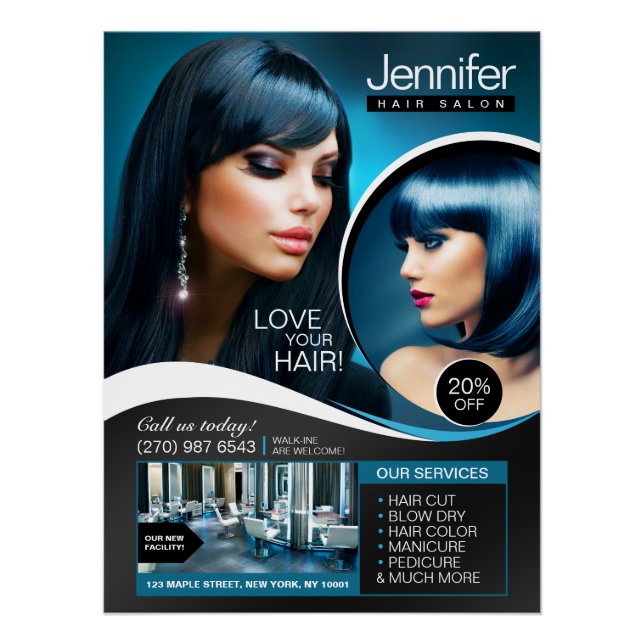 Elegant Black Hair Salon (Glossy Finish) Poster (Front)