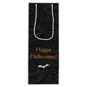 Elegant Black Halloween Floral Botanical  Wine Gift Bag