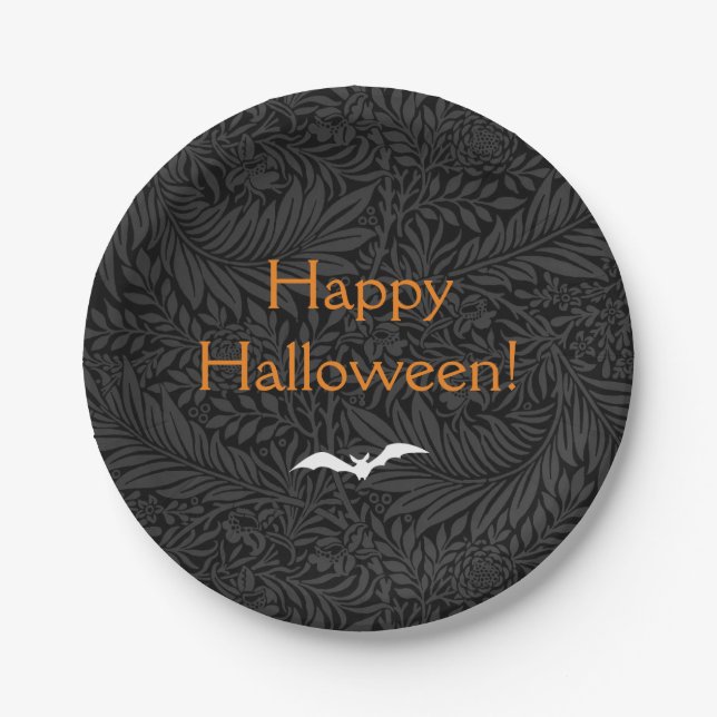Elegant Black Halloween Floral Paper Plate (Front)