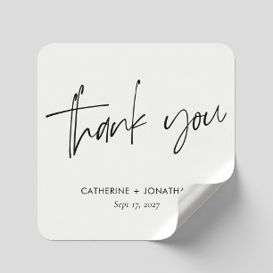 Elegant Black Hand Lettered Thank You Wedding Square Sticker