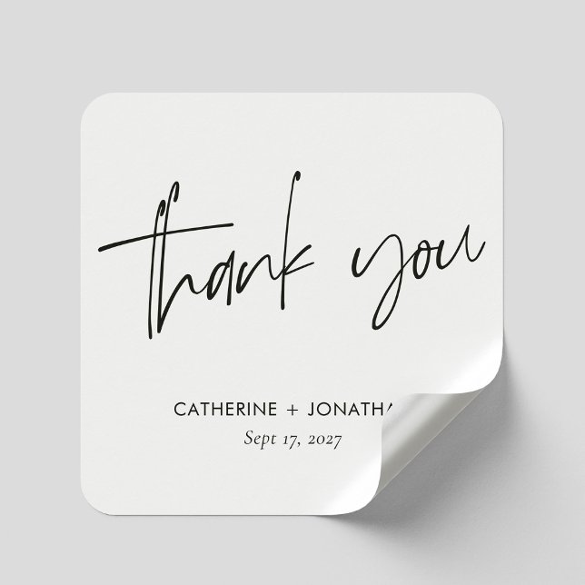 Elegant Black Hand Lettered Thank You Wedding Square Sticker (Elegant Black Hand Lettered Thank You Wedding Square Sticker)