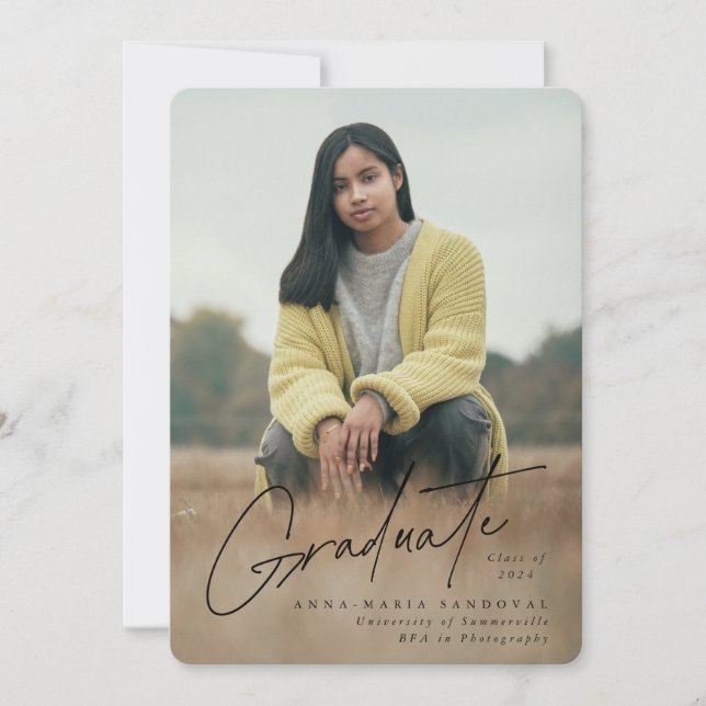Elegant Black Handwritten Font 2 Photo Graduation Announcement (Front)