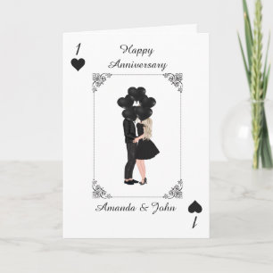 Elegant Black Happy Anniversary Personalised Card 