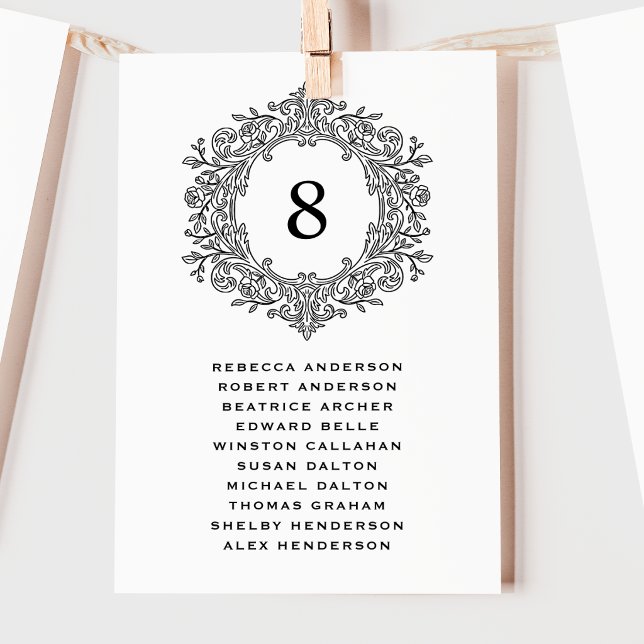 Elegant Black Heirloom Crest Wedding Seating Card (Creator Uploaded)