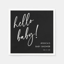 Elegant Black Hello Baby Shower Napkins