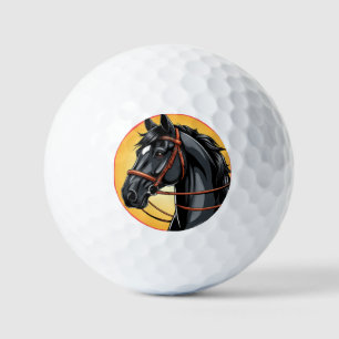 Elegant Black Horse Portrait Golf Balls