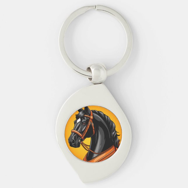 Elegant Black Horse Portrait Key Ring (Front)