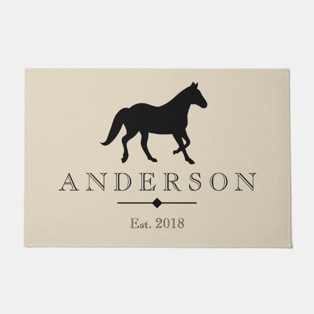 Elegant Black Horse Silhouette | Personalised Doormat (Front)