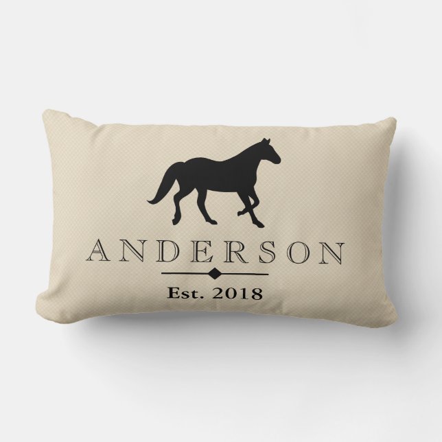 Elegant Black Horse Silhouette | Personalised Lumbar Cushion (Front)
