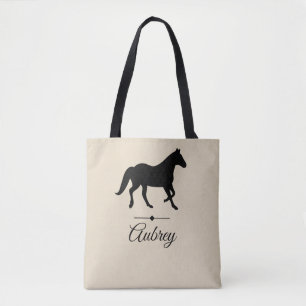 Elegant Black Horse Silhouette   Personalised Tote Bag