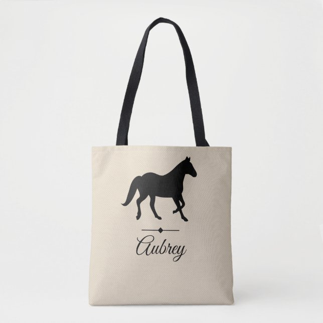 Elegant Black Horse Silhouette | Personalised Tote Bag (Front)