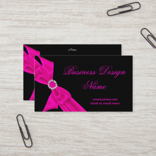 Elegant Black Hot Pink Diamond Bow Design Business Card