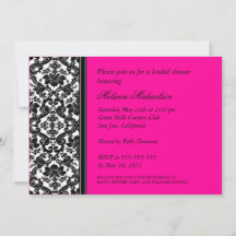 Elegant Black Hot Pink Floral Damask Bridal Shower