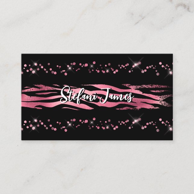 Elegant Black Hot Pink Foil Tiger Brush Stroke  Business Card (Front)