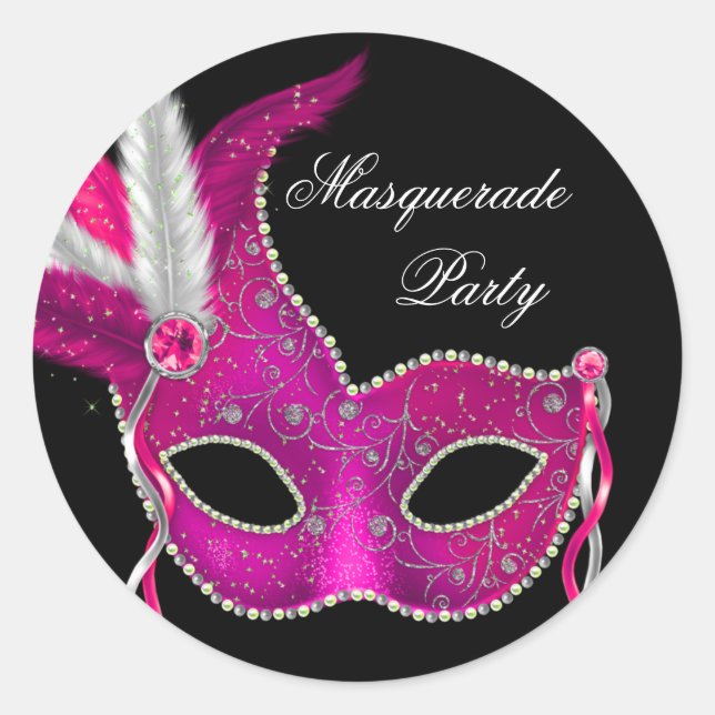 Elegant Black Hot Pink Masquerade Party Stickers (Front)